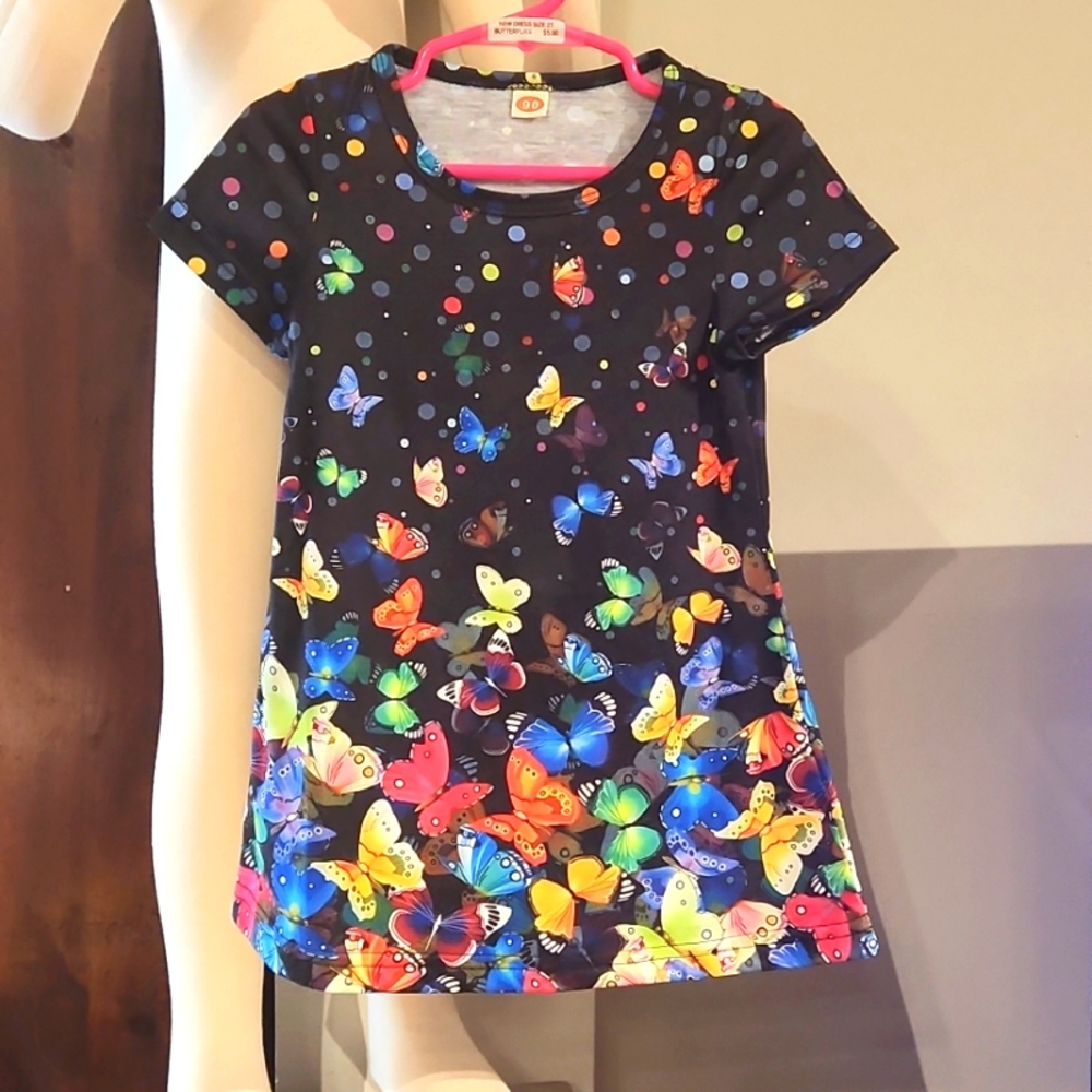 NEW GIRLS SHORT SLEEVE DRESS BUTTERFLY PRINT SIZE 2T